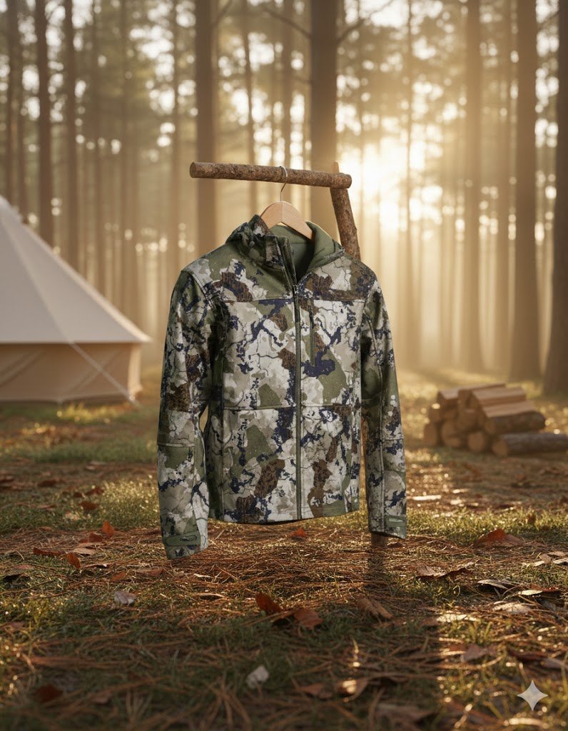 Kings Camo jacket at forest campsite